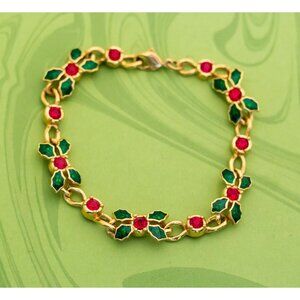 Vintage Art Nouveau Christmas Themed Floral Rhinestones Bracelet - W19